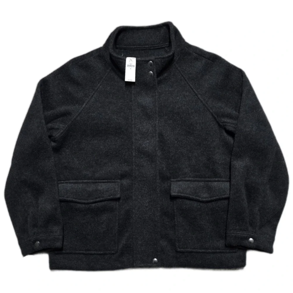 NEW Banana Republic Womens M Brushed Melton Jacket Big Pocket Black Full Zip NWT